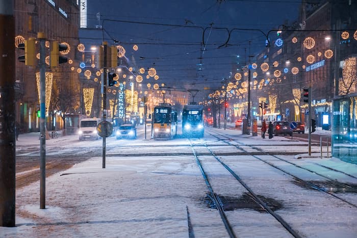 Helsinki street with Christmas decorations
