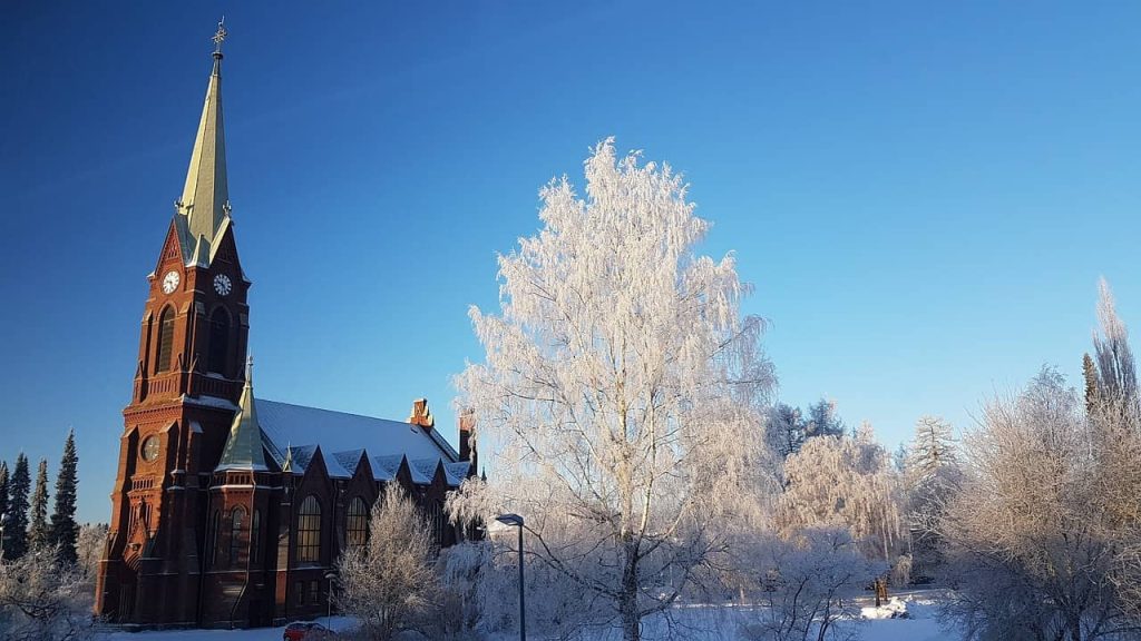 View of Mikkeli Cathedral in wintertime