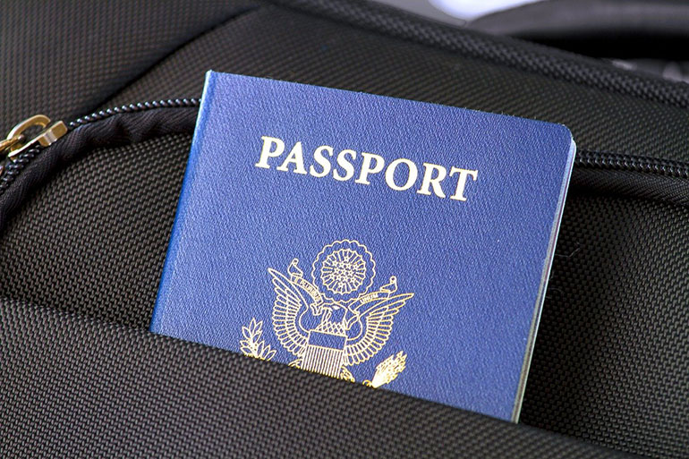 Passport inside a travel backpack